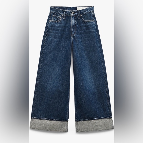 rag & bone Dark Blue Wide-Leg Cropped Jeans - Picture 2 of 5